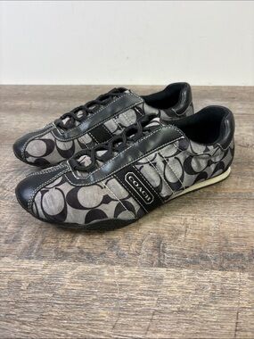 Coach Kirby Signature C Sateen Sneakers Black Gray Women’s Size 6.5